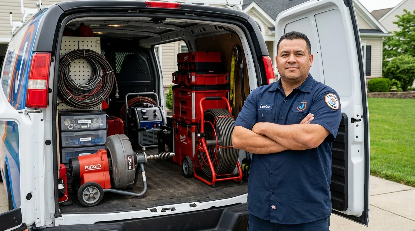 Professional drain cleaning equipment and Johns Plumbing LLC plumber in Edison