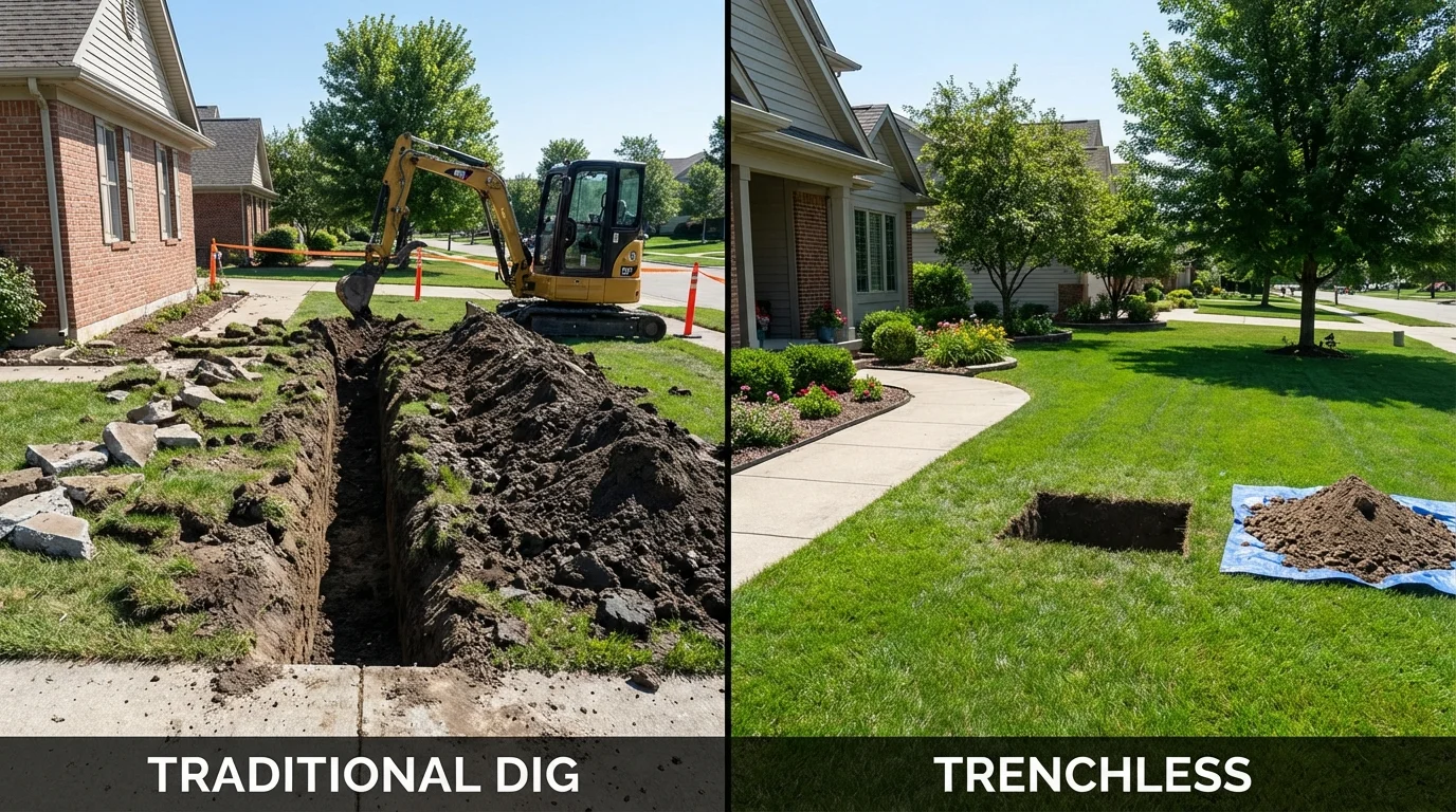 Trenchless sewer repair with minimal yard damage versus traditional excavation in Edison, GA